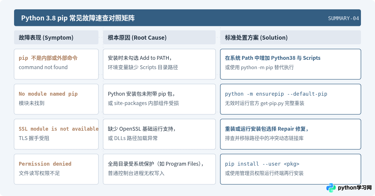 Python 3.8安装后pip报错或无法使用的解决方法