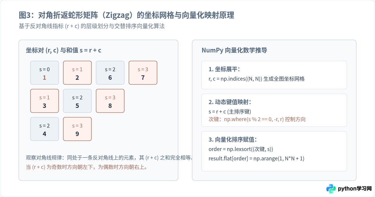 使用NumPy优化Python蛇形矩阵生成的方法