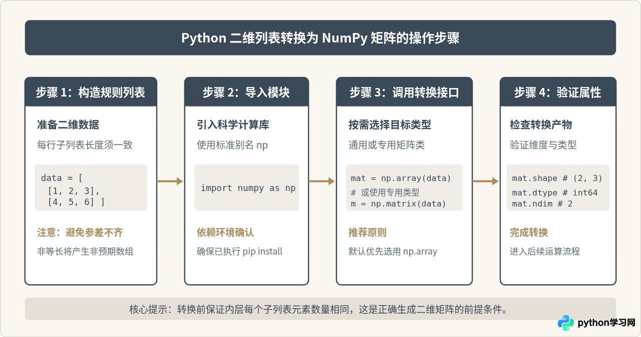 Python中二维列表怎么转换为NumPy矩阵