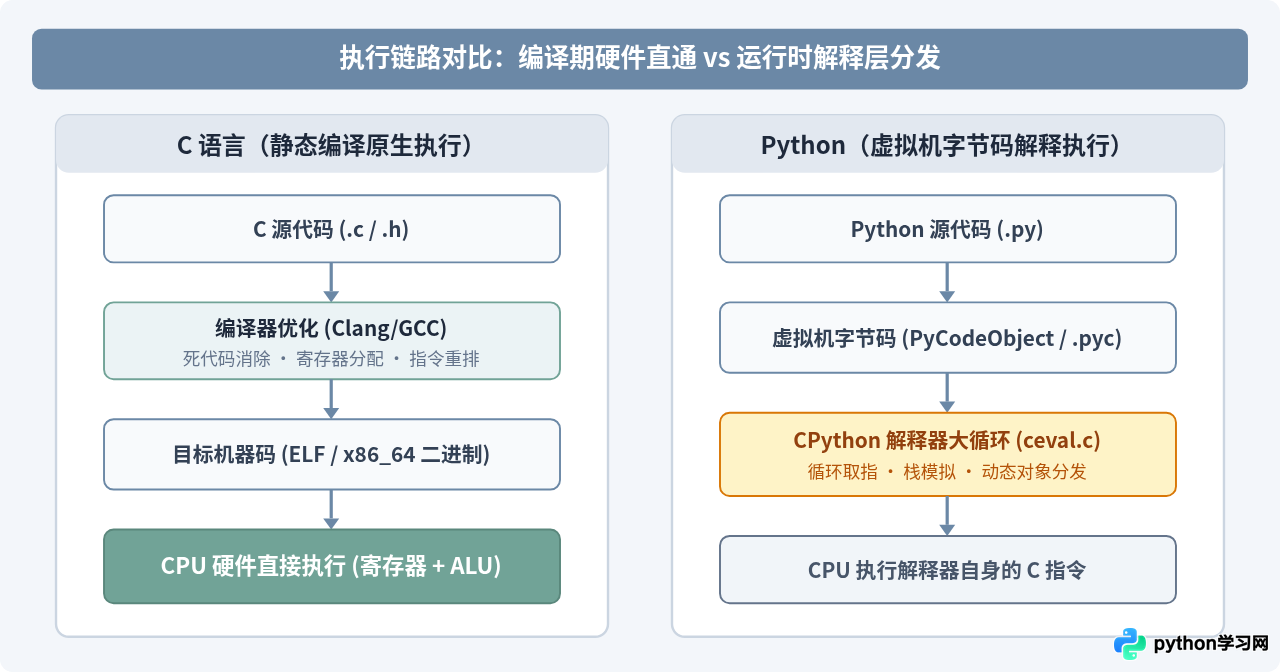 为什么C语言比Python快？内存管理与执行效率的底层原理