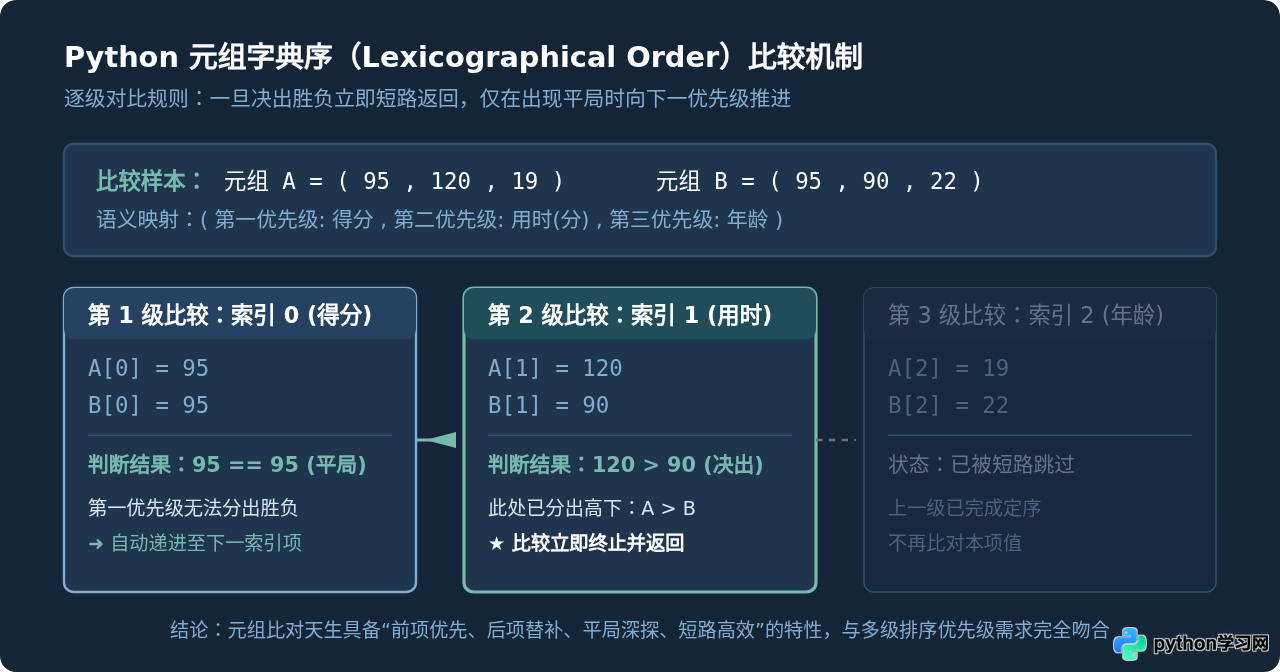 Python列表多条件排序：利用key返回元组实现多级优先级