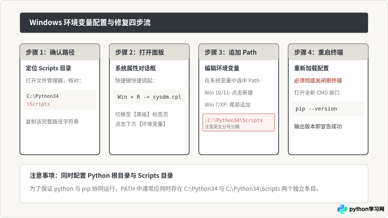 Python 3.4.4安装pip后命令无法识别的解决方法