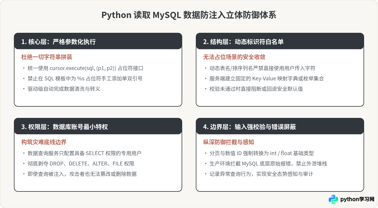 Python读取MySQL数据时怎么防止SQL注入攻击？