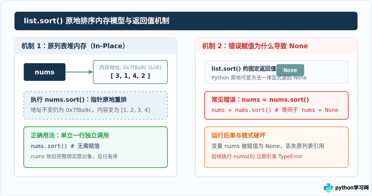 Python list.sort()原地排序特性：为什么赋值后得到None