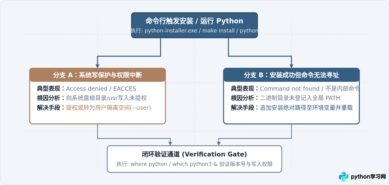 解决命令行安装Python时的权限不足与PATH错误
