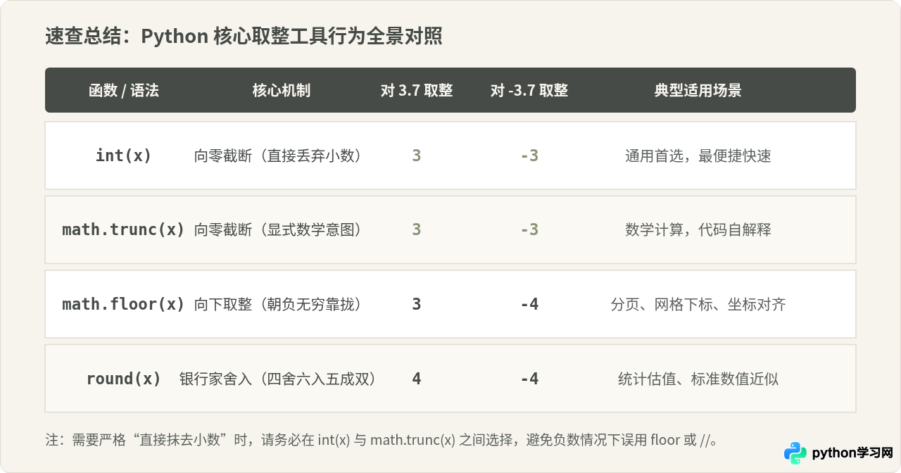 Python怎么直接截断小数部分取整数