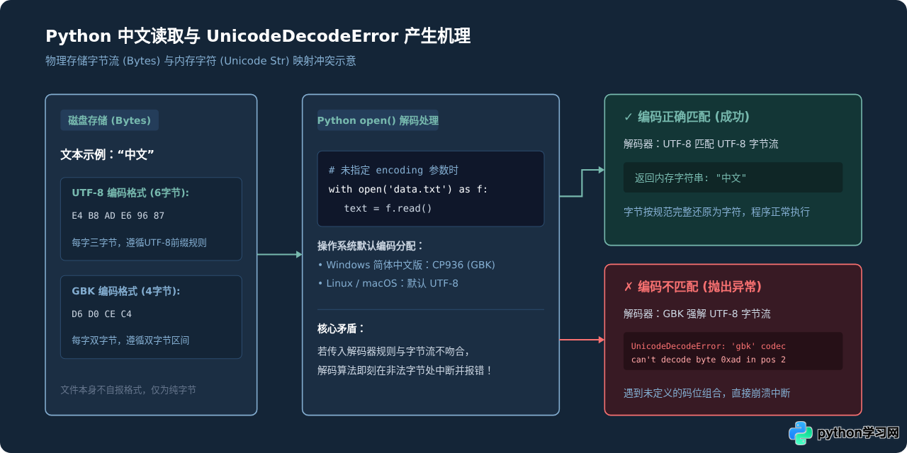 Python读取中文文件报UnicodeDecodeError的排查与修复方法