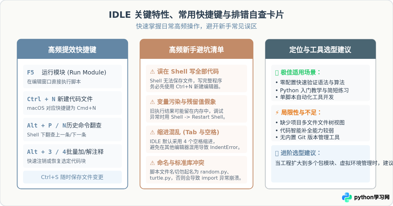 Python自带IDLE界面介绍：代码编辑与交互窗口布局