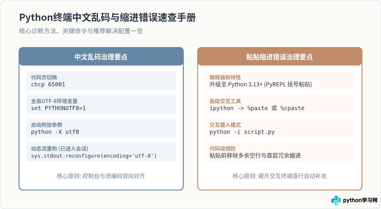 在Python终端中怎么处理中文乱码与粘贴代码缩进错误