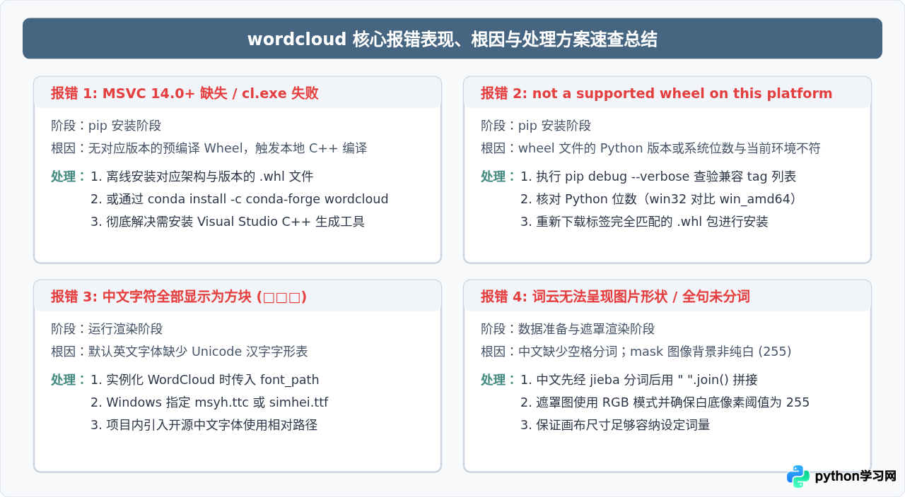 Python wordcloud库常见报错及安装失败处理