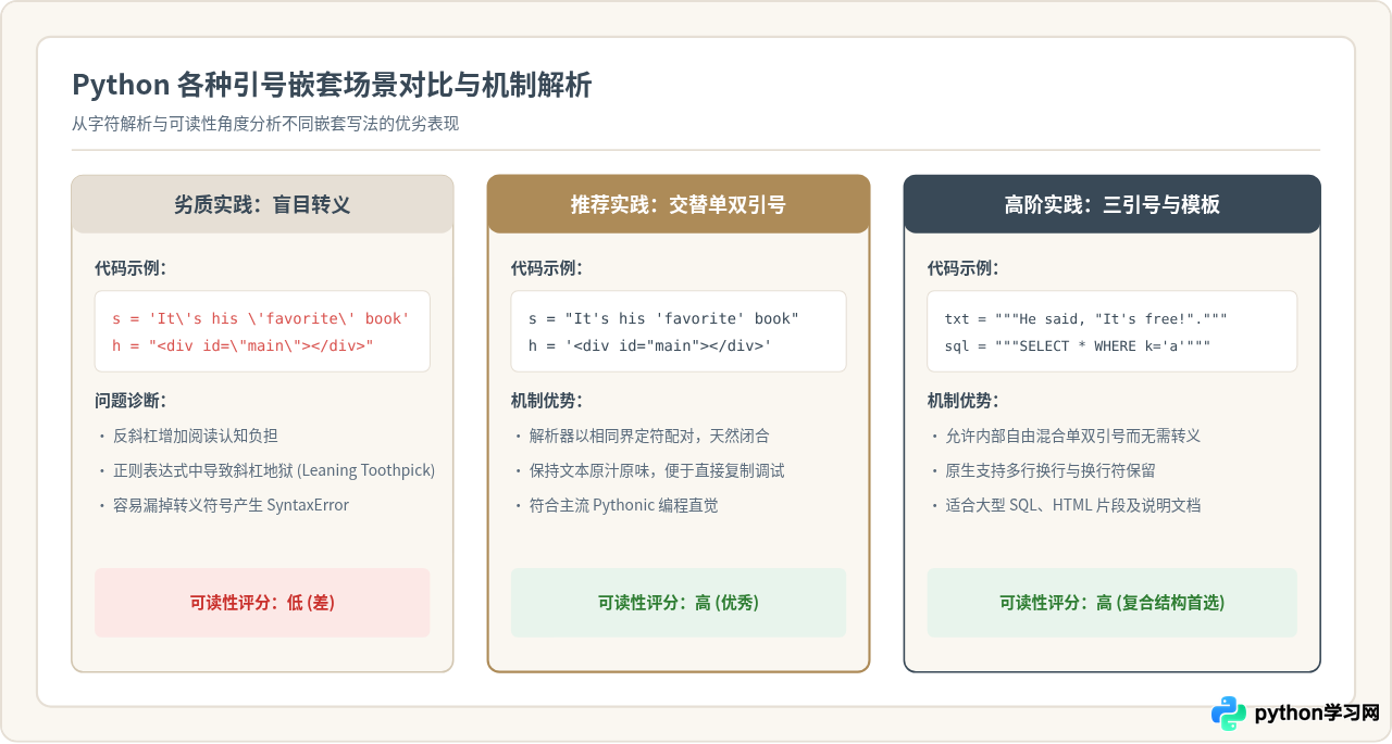Python单引号与双引号嵌套的最佳实践是什么