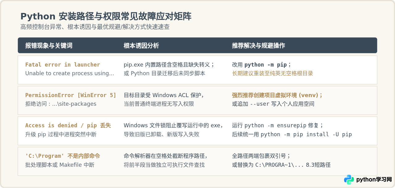 Python安装路径包含空格或权限不足怎么办
