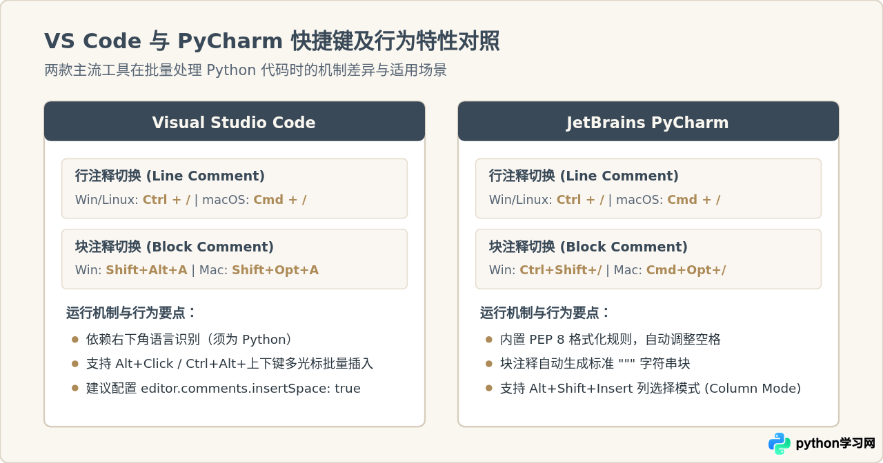VS Code和PyCharm中Python批量注释快捷键指南
