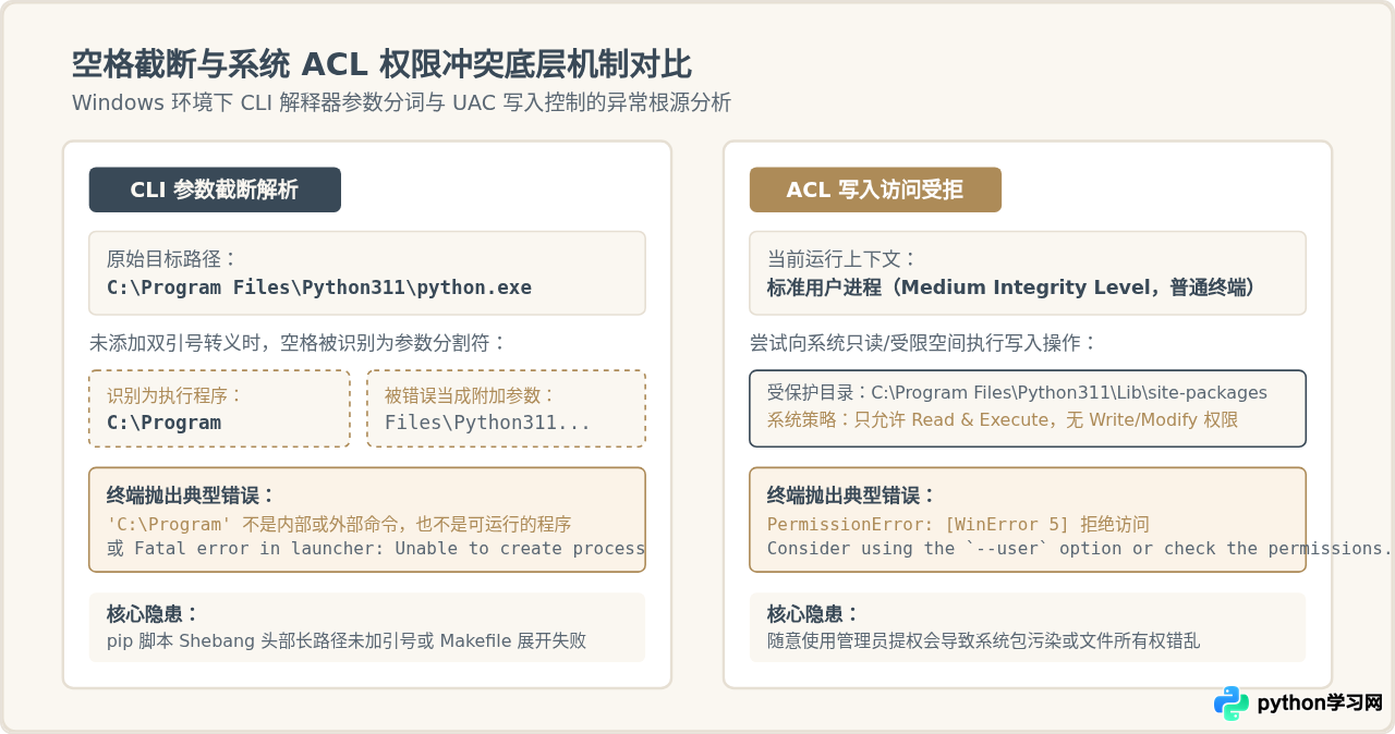 Python安装路径包含空格或权限不足怎么办