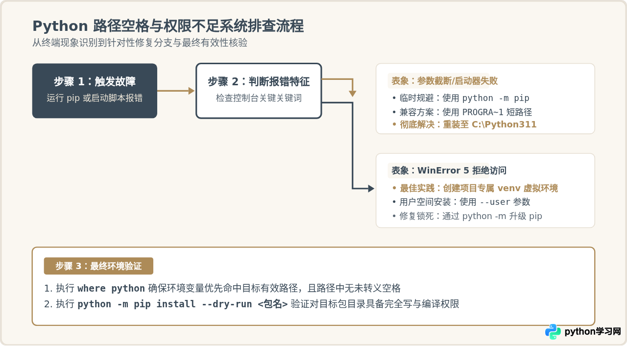 Python安装路径包含空格或权限不足怎么办