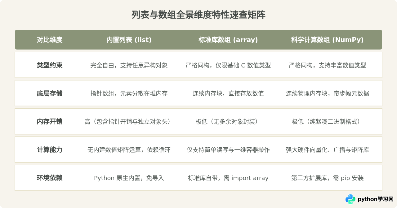 Python列表与数组有什么区别？