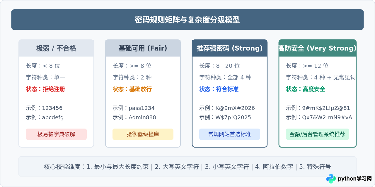 Python结合正则表达式验证密码长度及字符规则