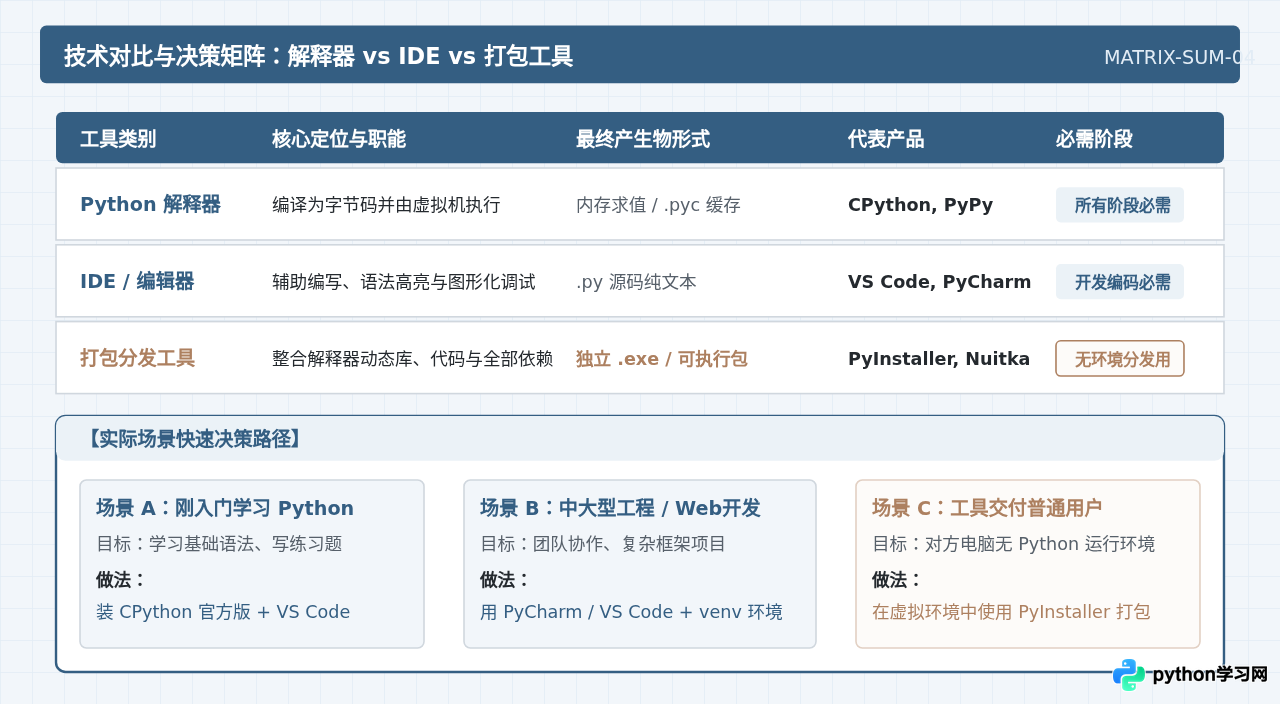 Python用什么编译器？澄清解释器、IDE与打包工具的区别