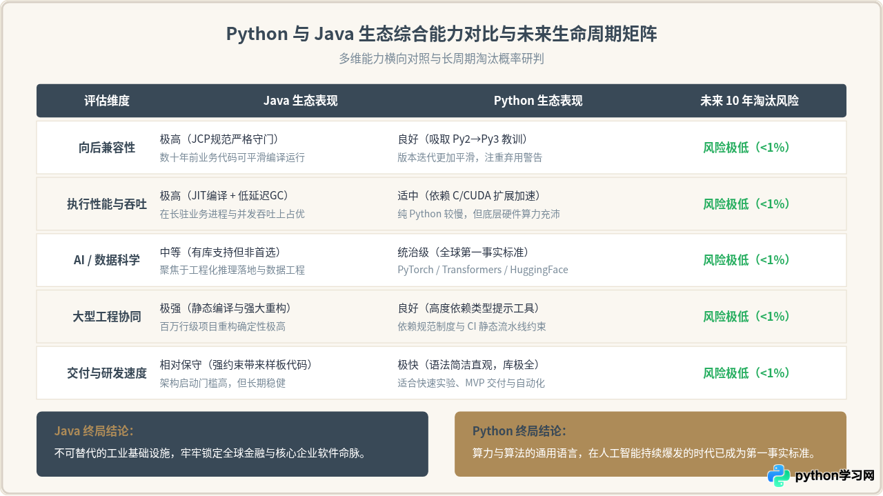 Python和Java生态稳定性对比：未来会被淘汰吗