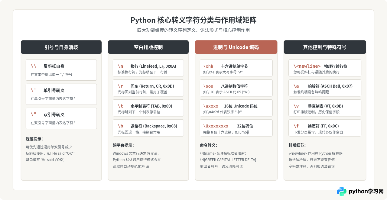Python字符串中的转义字符列表及使用规范