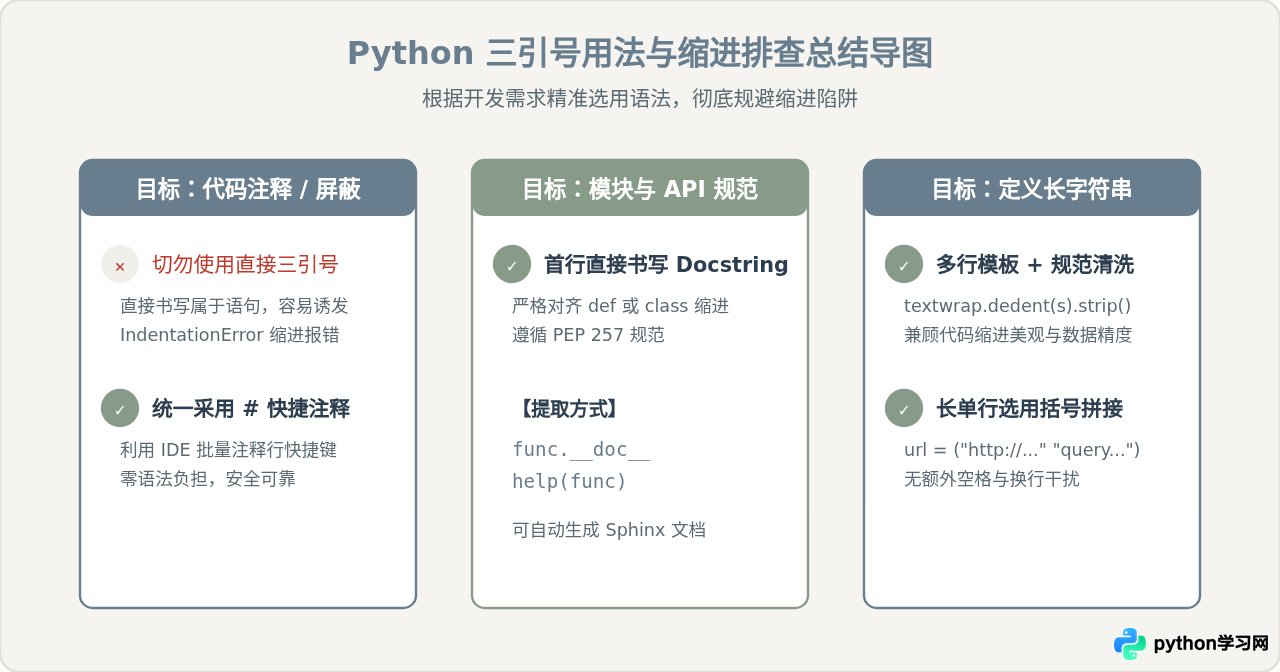 Python三引号赋值给变量与直接书写的区别及常见缩进陷阱