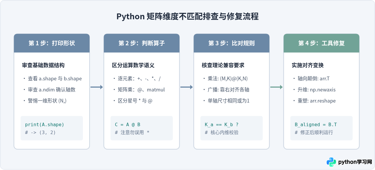 怎么解决Python矩阵运算中的维度不匹配(Shape mismatch)错误
