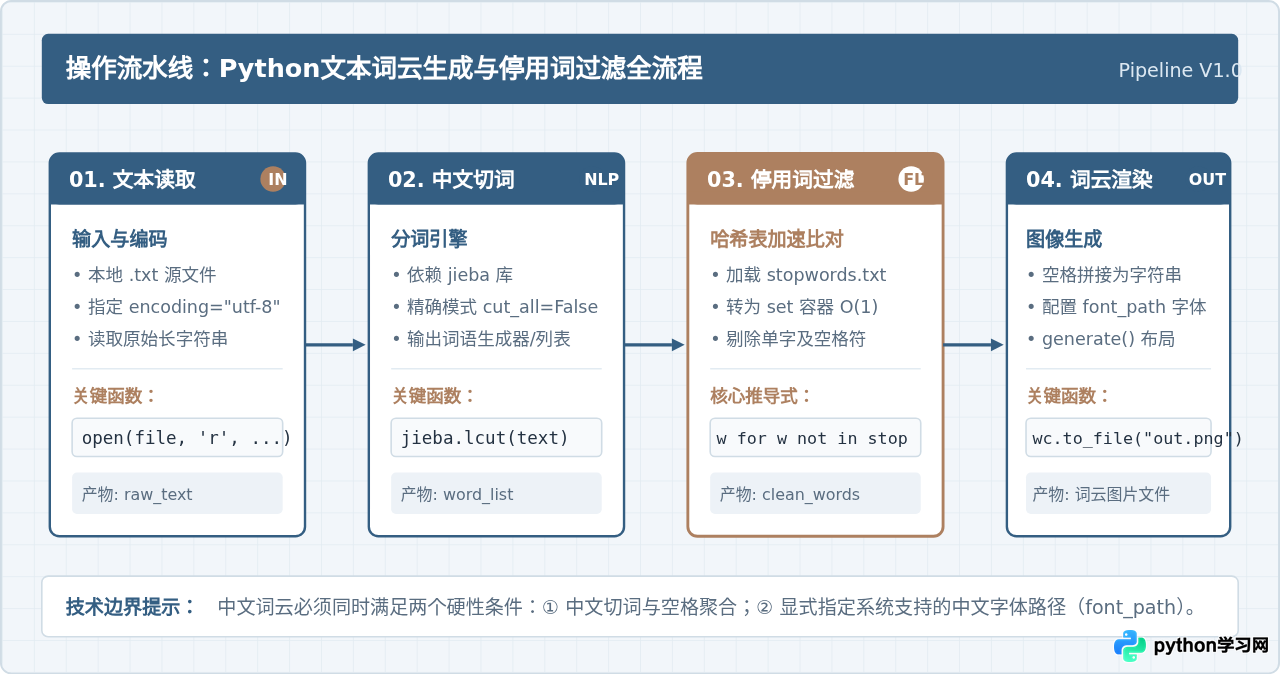 Python读取文本文件生成词云并去除停用词