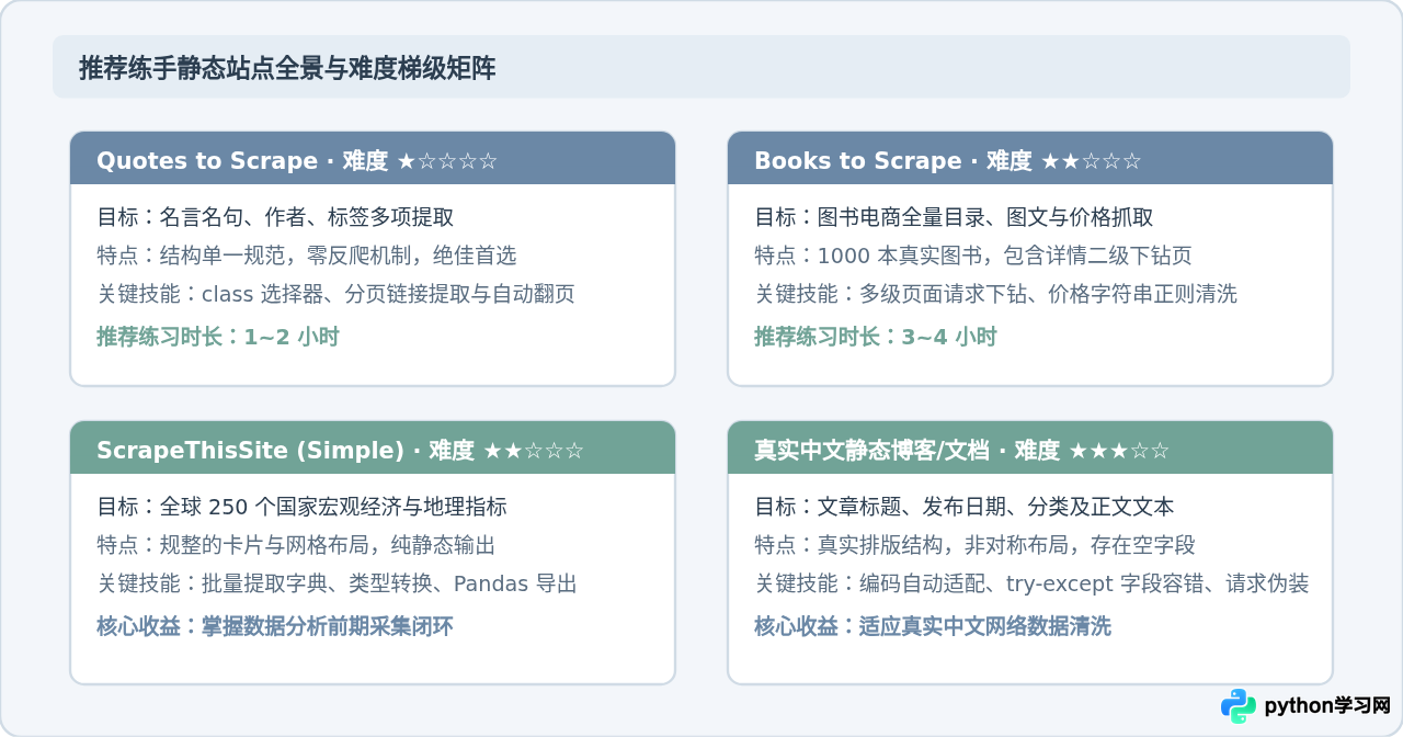 适合新手练手的Python爬虫静态网站推荐