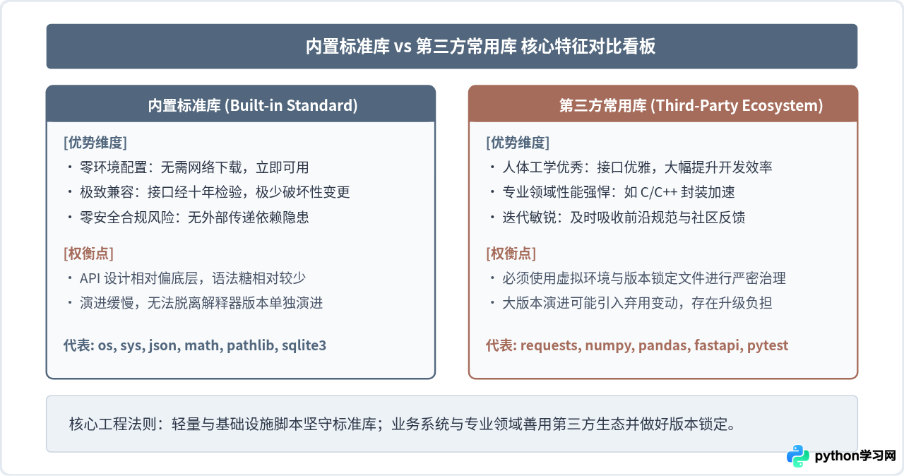 Python内置标准库与第三方常用库有什么区别？