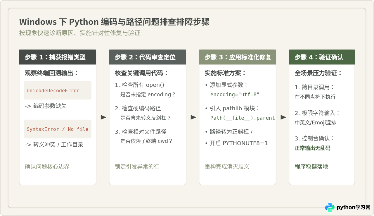 解决Windows运行Python脚本时的编码报错与路径问题