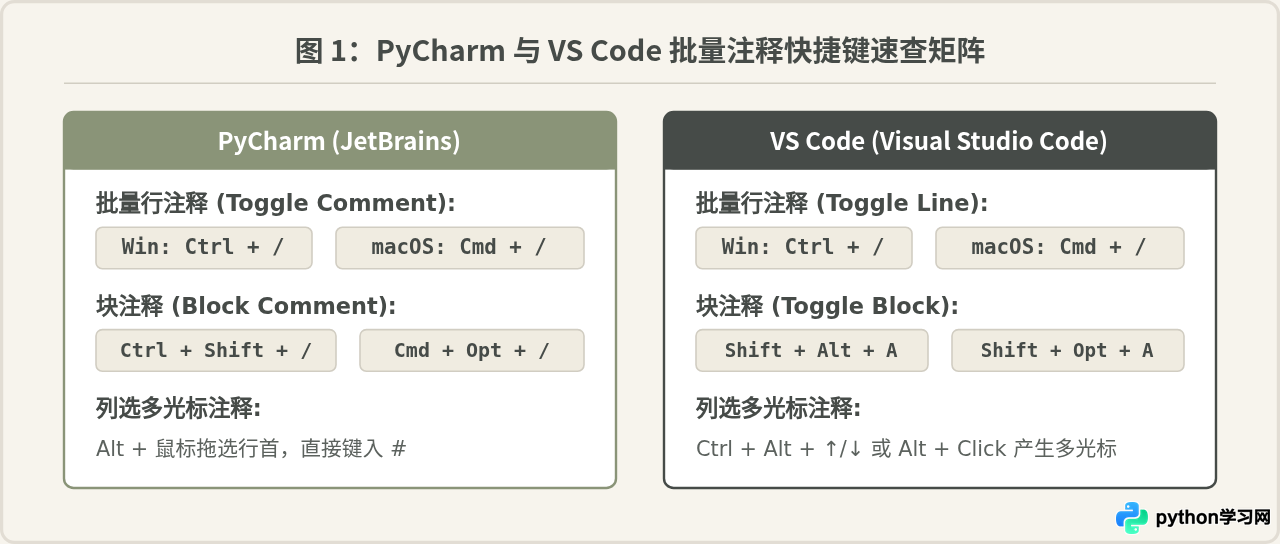 PyCharm和VS Code中Python批量注释的快捷键