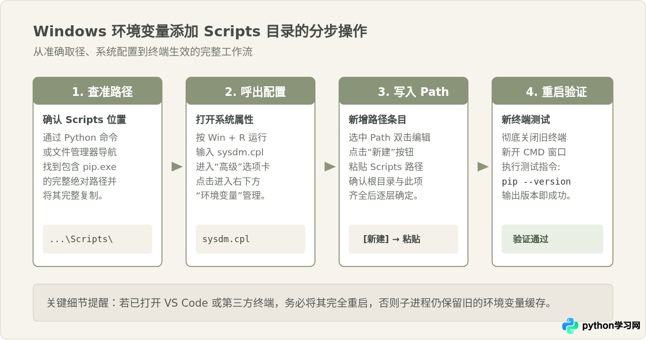 Python环境变量配好后pip仍不可用？需单独添加Scripts目录