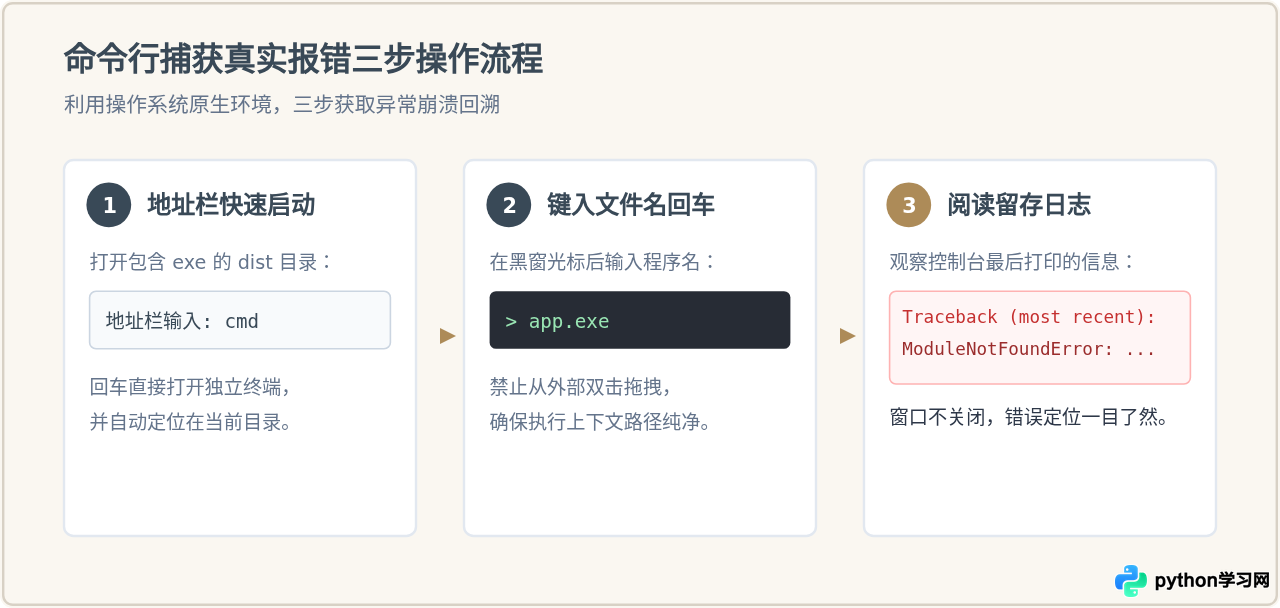 Python打包exe闪退无报错？命令行运行查看真实错误日志
