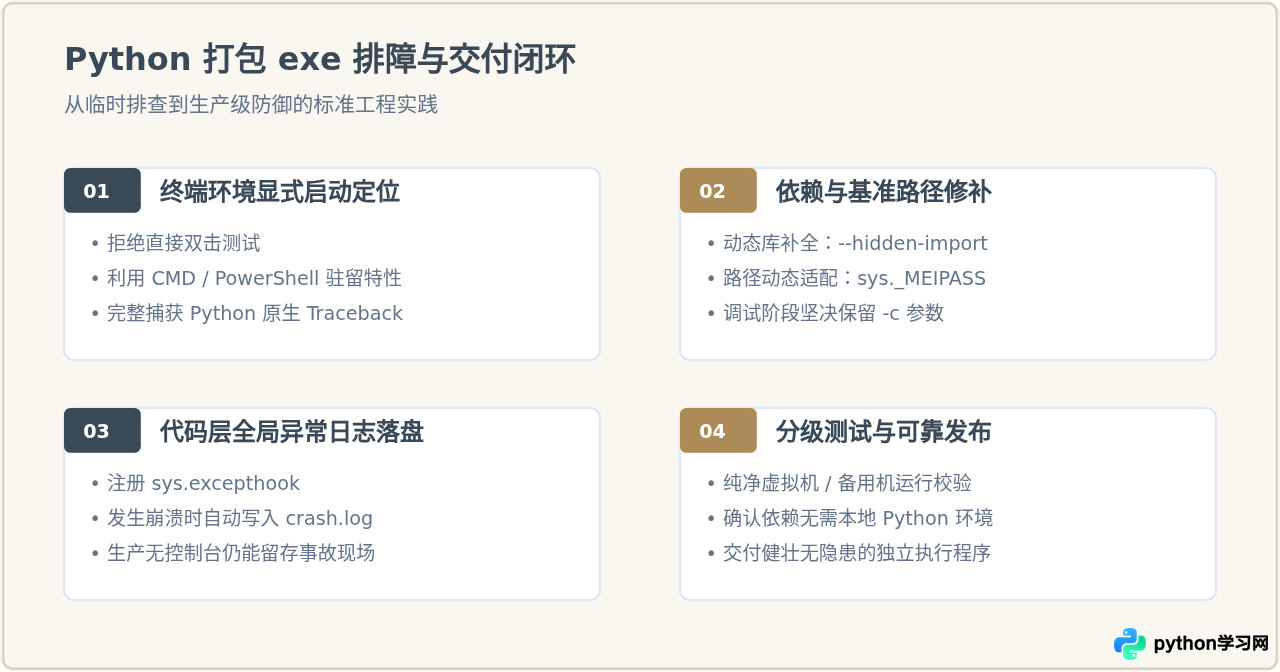 Python打包exe闪退无报错？命令行运行查看真实错误日志
