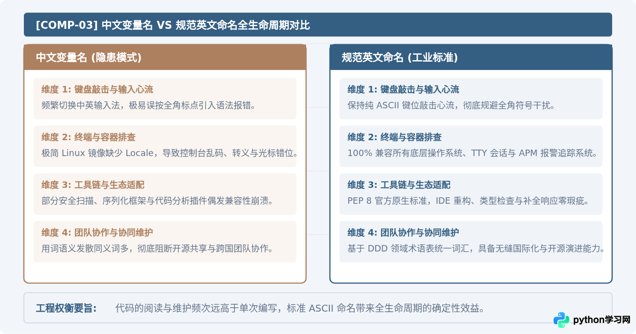 为什么不建议在Python生产代码中使用中文变量名