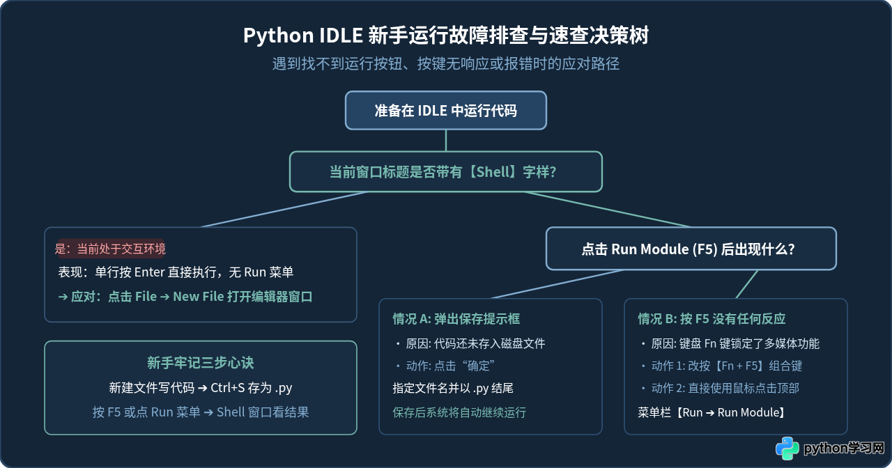 Python IDLE编辑器在哪里点击运行？新手入门操作图解