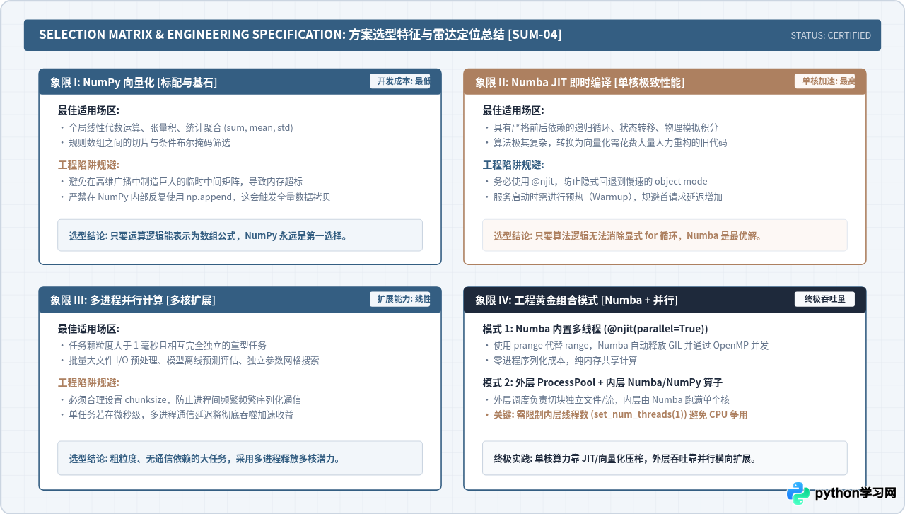 Python for循环加速方案选型：何时用NumPy、Numba还是并行计算