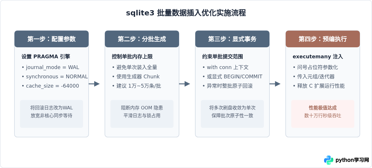 Python sqlite3批量插入优化：executemany与事务性能对比