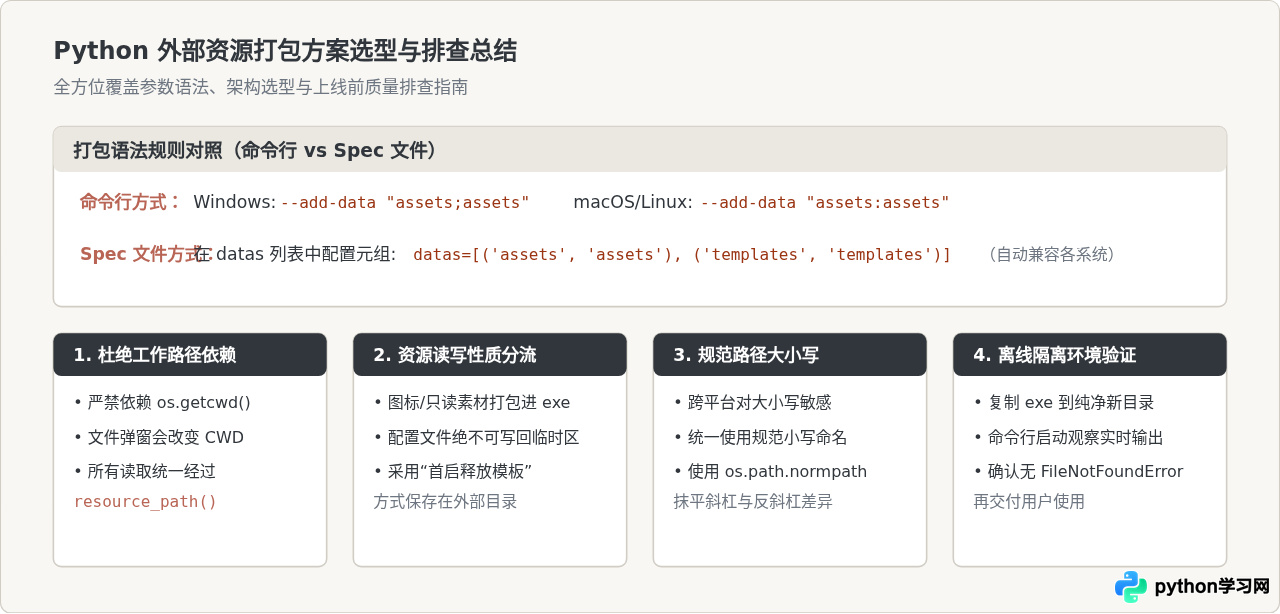 Python打包exe时怎么正确包含图片、配置文件等外部资源？