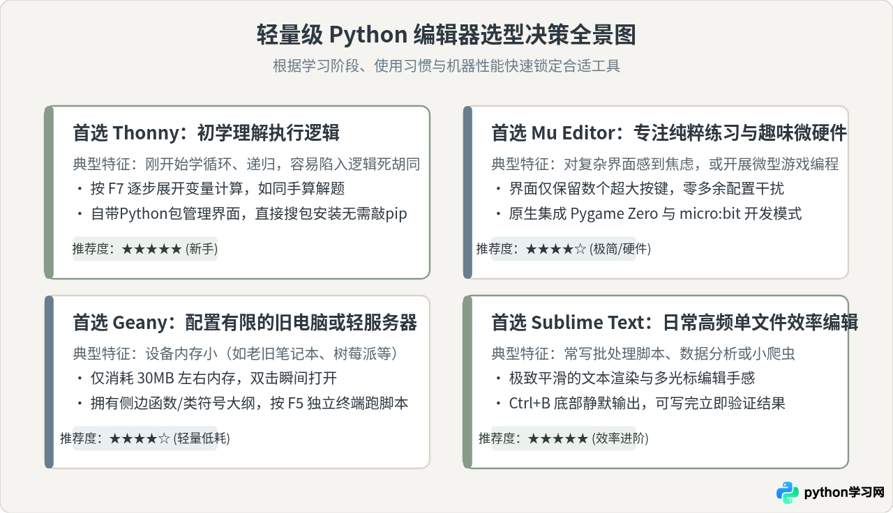 除了IDLE，还有哪些轻量级Python编辑器值得推荐