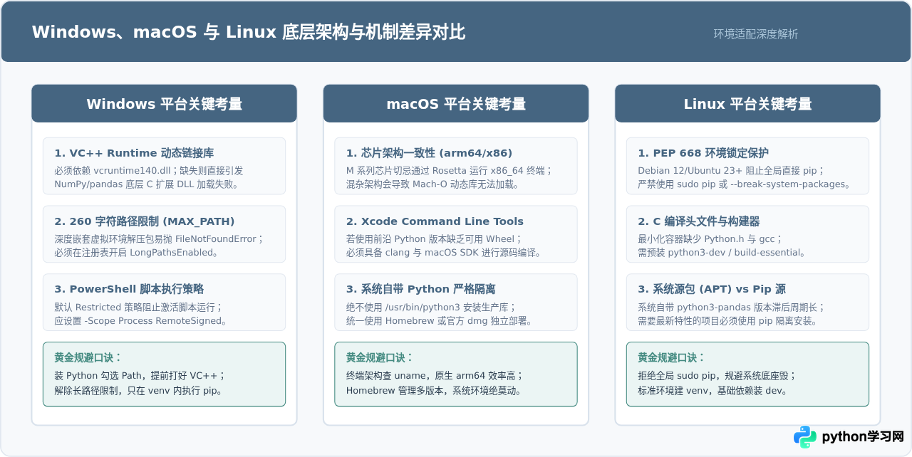 Windows、macOS和Linux下安装Python pandas的注意事项