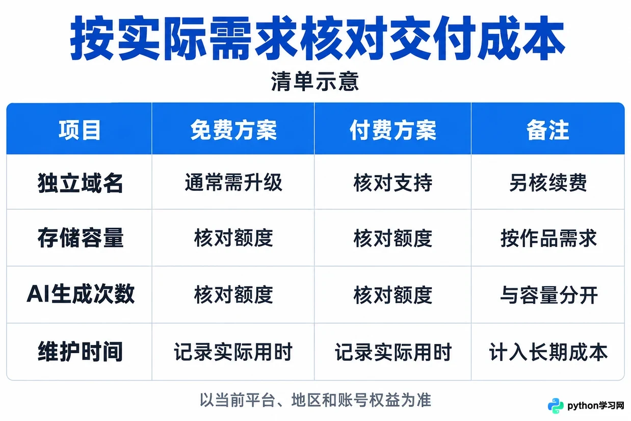 AI建站选免费还是付费？从域名、额度到交付成本的全方位对比