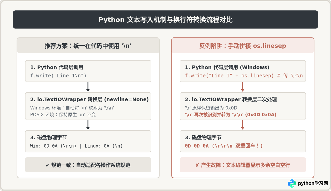 为什么Python官方不建议使用os.linesep写入文件