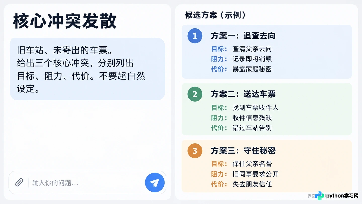 AI辅助小说构思：从冲突发散到人物动机的实战指南