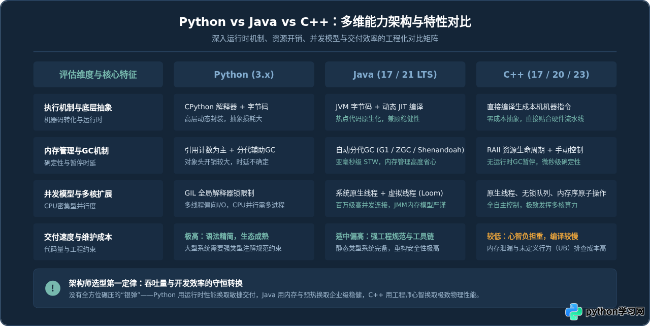 Python vs Java vs C++：不同开发场景下的语言选型指南