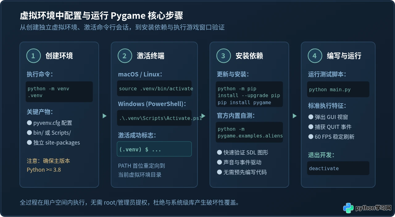 怎么在Python虚拟环境中激活并运行Pygame