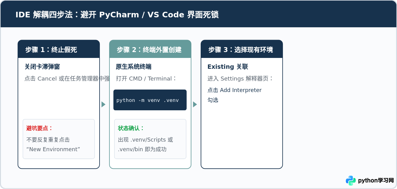 Python创建虚拟环境一直转圈卡死怎么办
