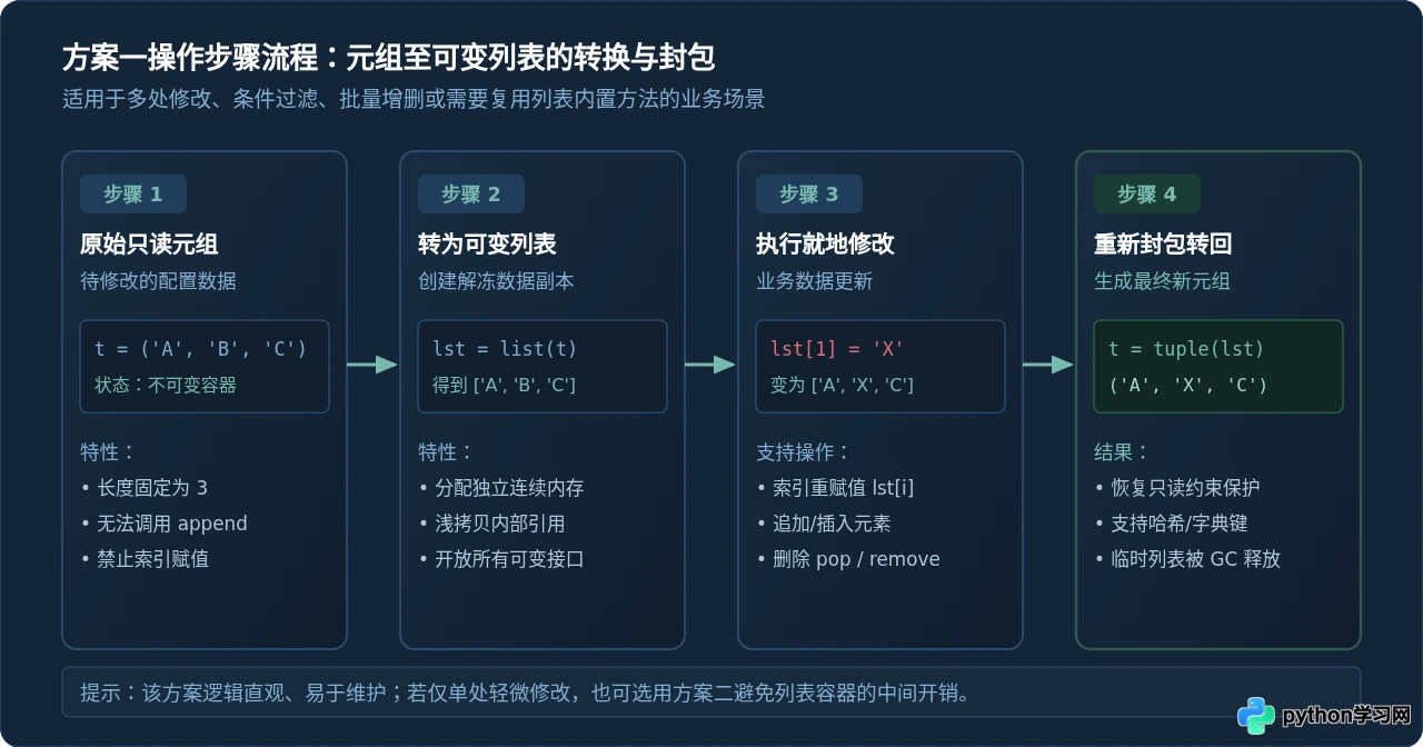 Python元组不可变怎么修改？转换列表或重新赋值方案