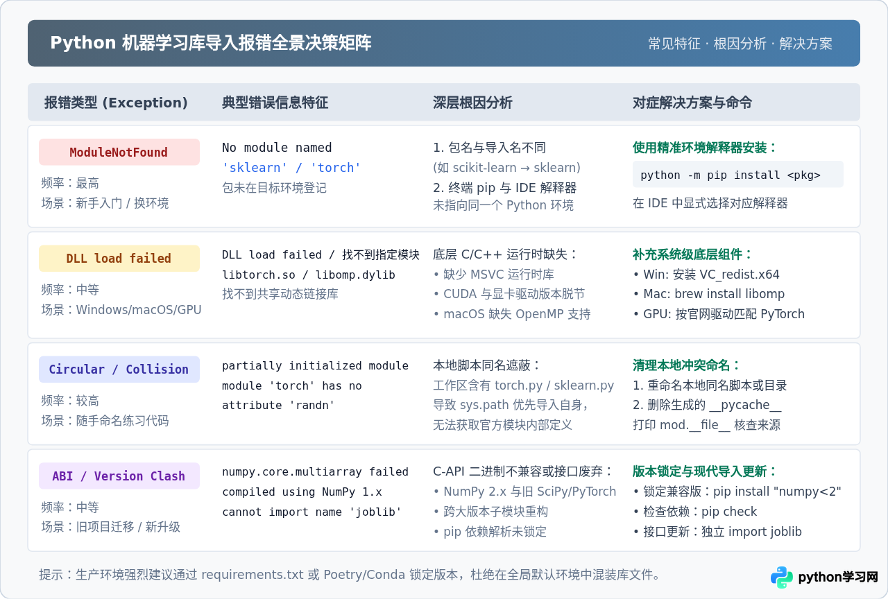 Python导入机器学习库失败怎么办？常见报错与解决