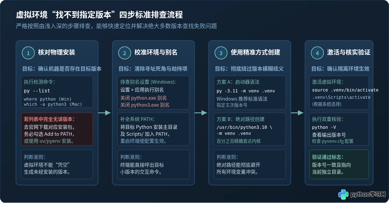 创建Python虚拟环境报错“找不到指定版本”怎么解决